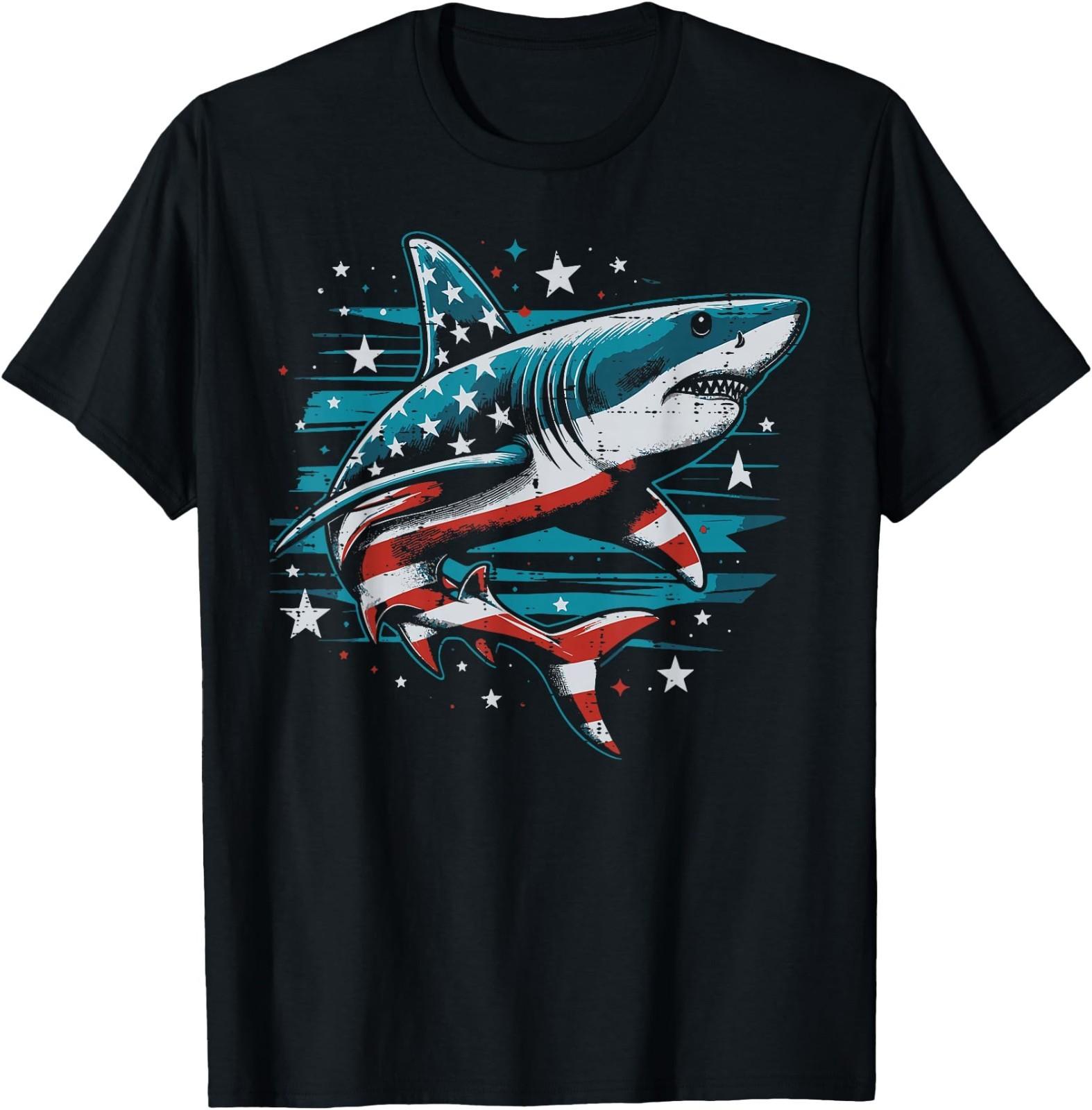 4th Of July Shark American Flag Patriot Boys Kids Men Women T-Shirt XXXL