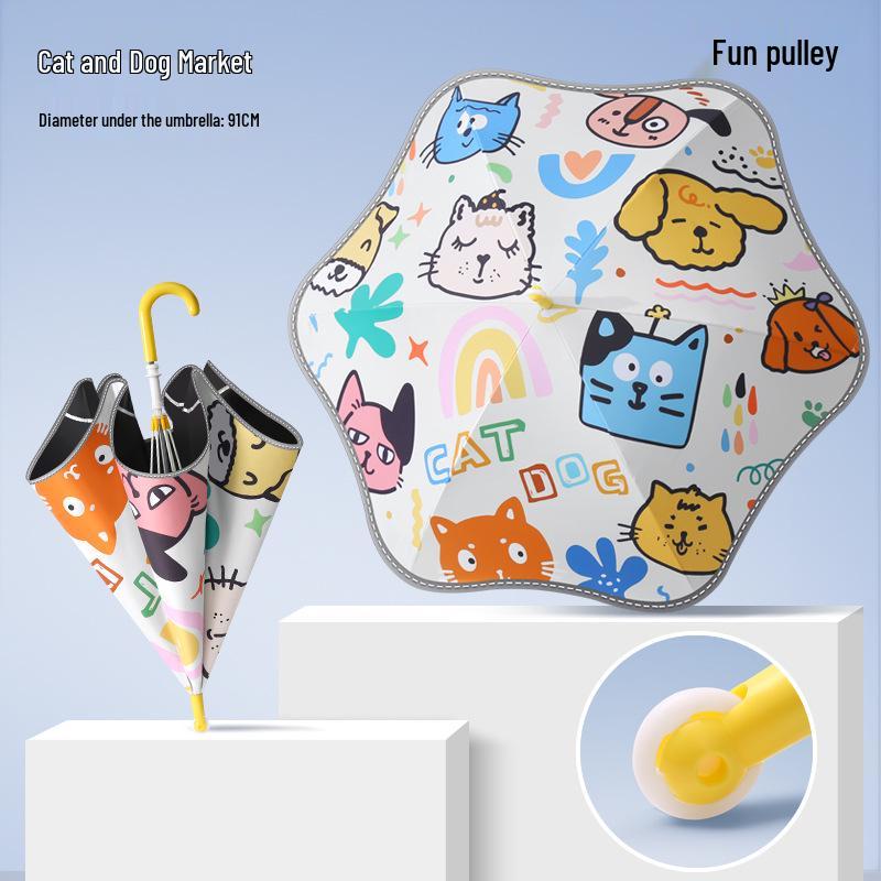 Long Handle Kids' Umbrella with Safe Corners for Ages 3-12, Suitable for School, Kindergarten, Sunny & Rainy Days