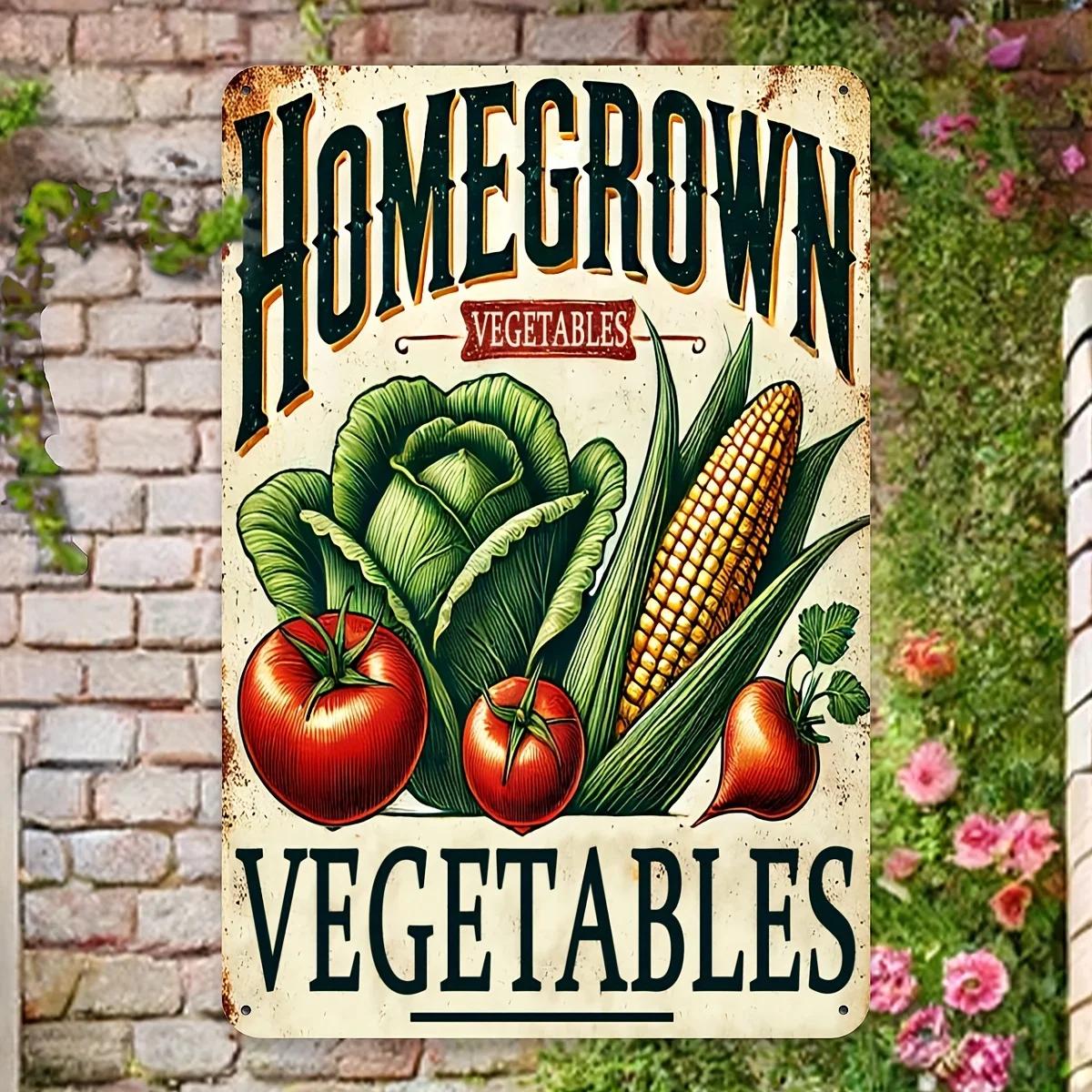 

1PC Vintage Aluminum Homegrown Vegetables Sign, Wall Hanging Decor For Home, Garden, Bar - Durable, Waterproof, Outdoor Use 20x30cm білий