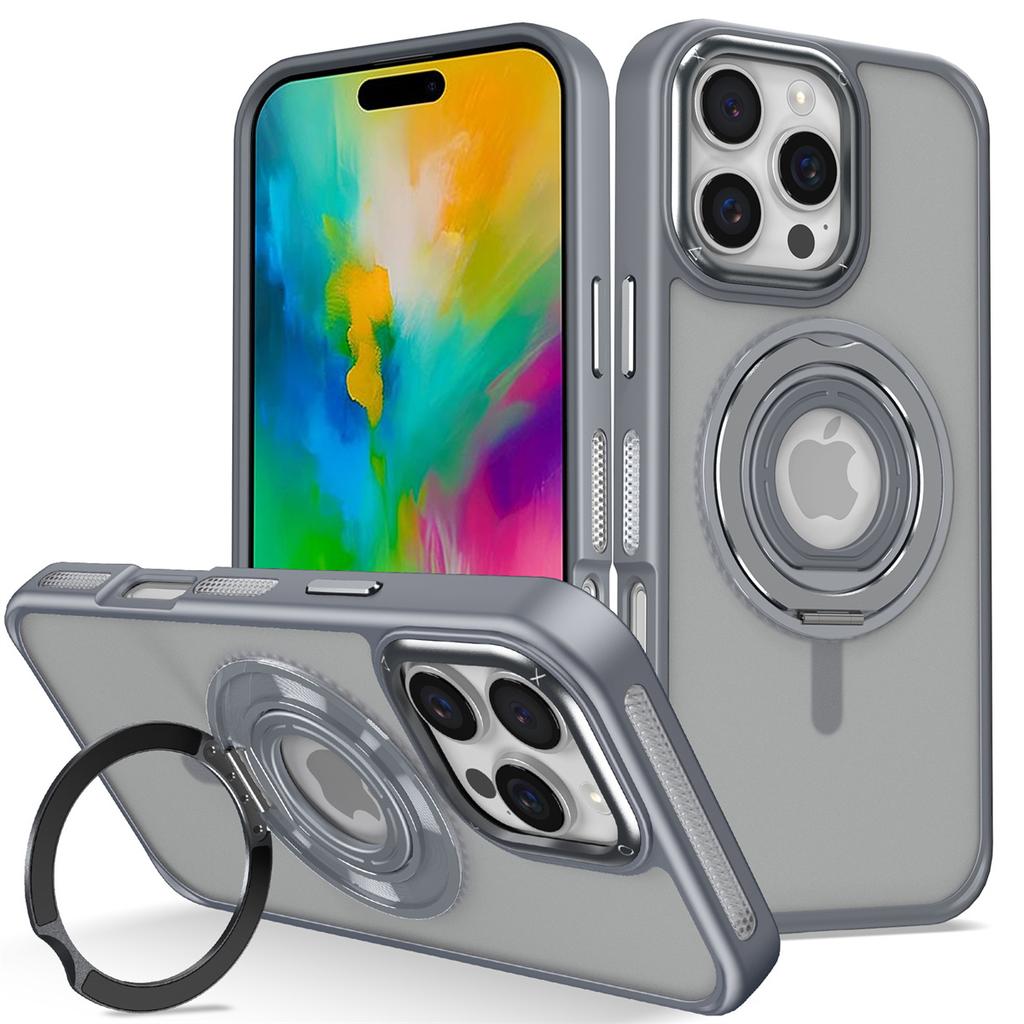 For iPhone 16 Pro Case TPU+PC Matte Backplate Phone Cover with Silicone Ring Kickstand