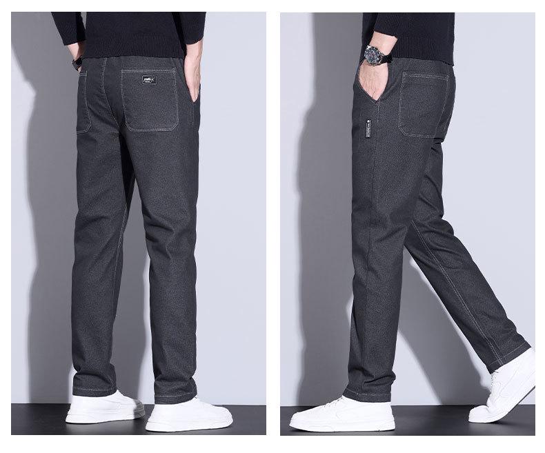 Men's Casual Embroidered Anti-Wrinkle Elastic Cotton Pants - Autumn/Winter Fashion