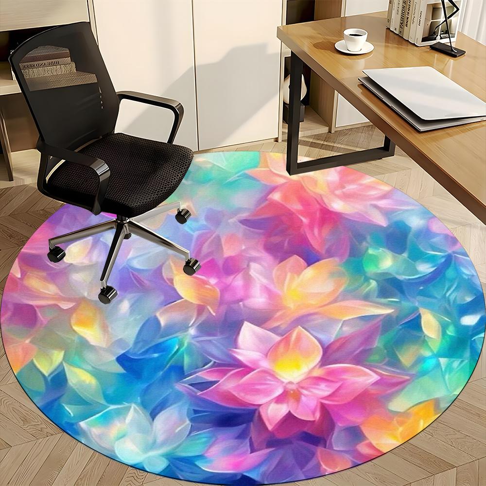 1pc Floral Harmony Office Round Area Rug, Indoor Mat Suitable ForOffice, Under Office Chairs Bedroom Living Room Home Decor, Room Decot094