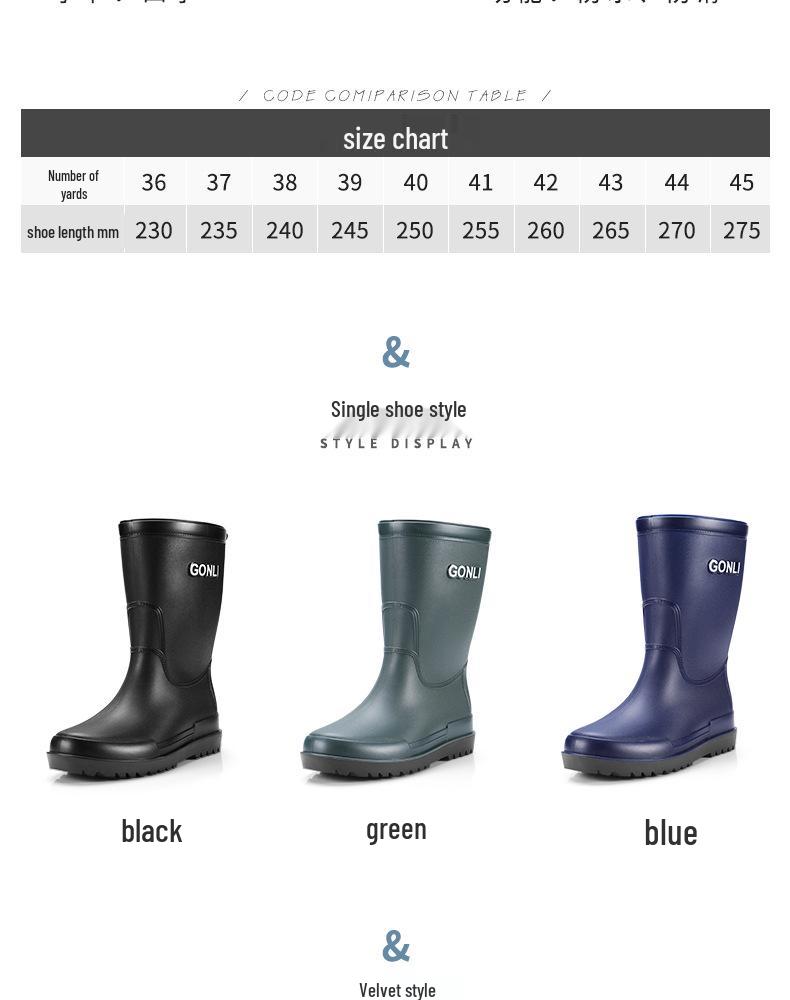 Men's Mid-Calf Non-Slip Fleece-Lined Rubber Rain Boots for Fashion, Work, and Outdoor Activities