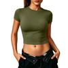 Women Short Sleeve Crew Neck Pullover Casual Fitted Crop T Shirt Basic Lightweight Soft Stretchy Top for Daily Wear