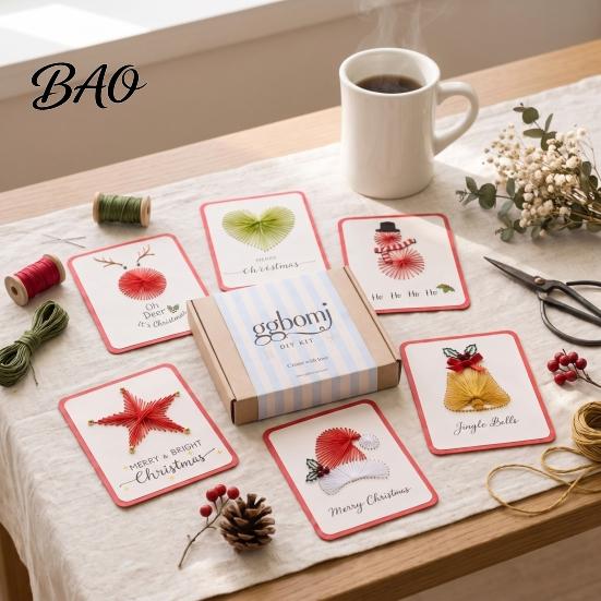Personalized Christmas Gift Cards Merry DIY Card Kit, Embroidery Stitching Greeting Handmade Making Supplies Set with Tree Design, Beginner-Friendly