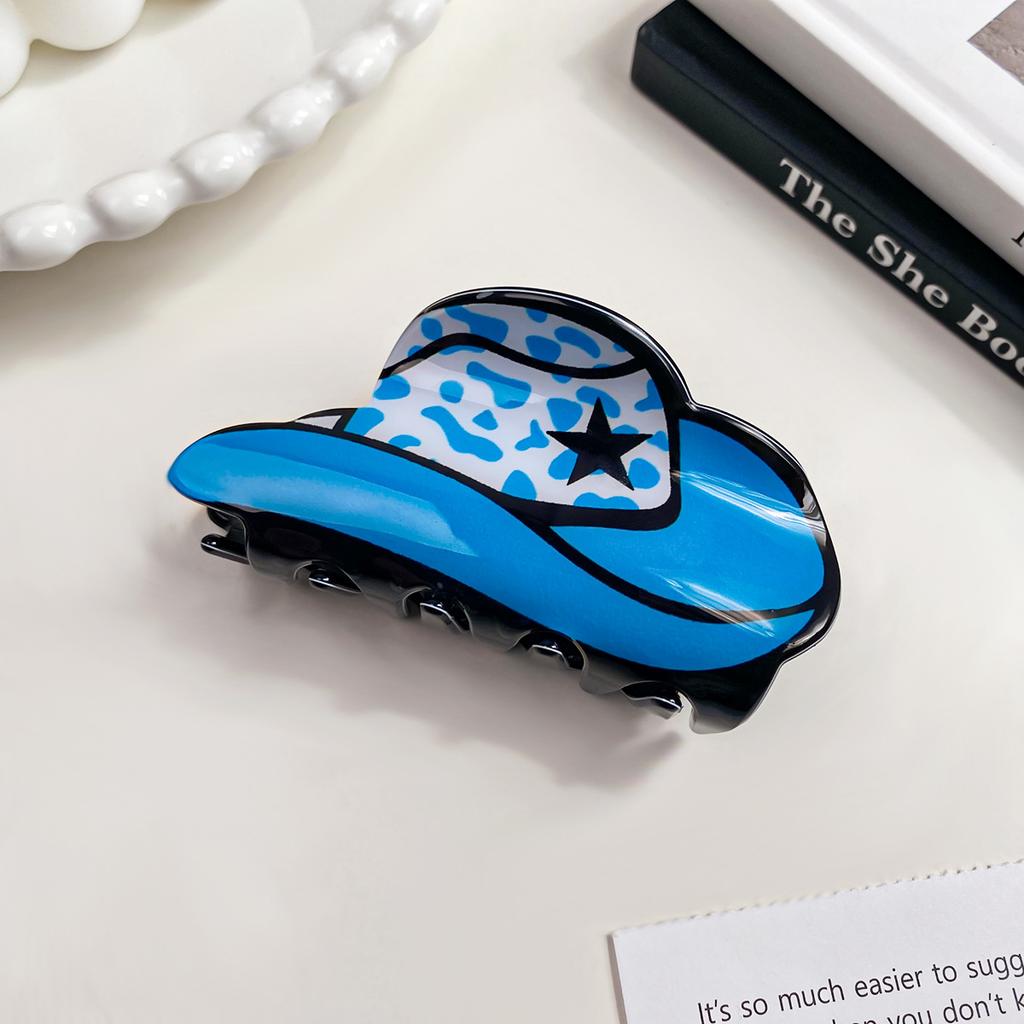 1pc New Acrylic Denim Cap Hair Clip for Women American Vintage Leopard Print Ponytail Clip Shark Clip