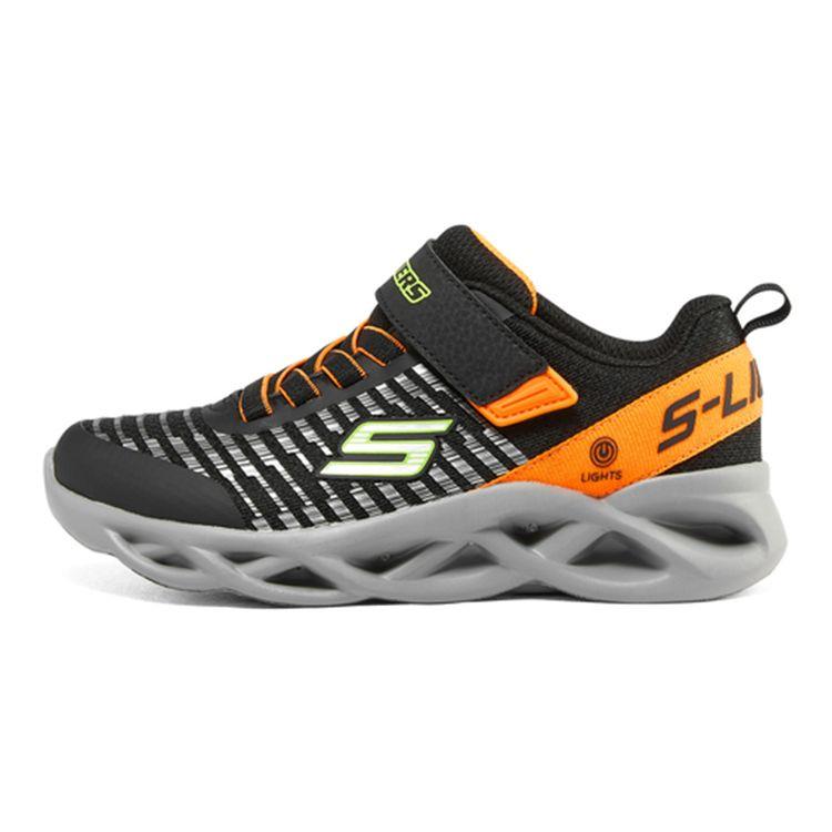 Skechers Slip Resistant Shock Absorbing Durable Low Top Casual Shoes Kids sneaker Black Orange 401650L-BKOR 36