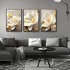 3pcs Elegant Golden Floral Canvas Art Prints - Frameless, 2D Wall Decor for Living Room or Kitchen, Luxurious White & Golden De