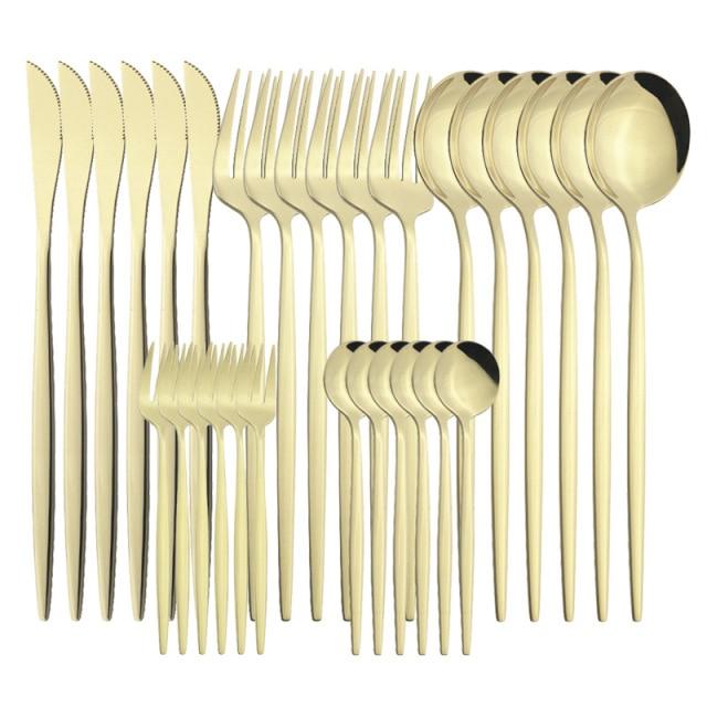 Black Gold Cutlery Set Knives Dessert Fork Tea Spoon Flatware Dinnerware Stainless Steel Dinner Silverware Kitchen Tableware Set