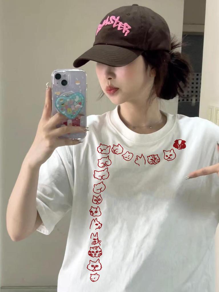 Heavy cotton American white short-sleeved t-shirt women's summer new loose large size fat mm lazy wind half-sleeved top