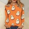 Women's long-sleeved loose-necked Halloween print casual top , suitable for holiday parties