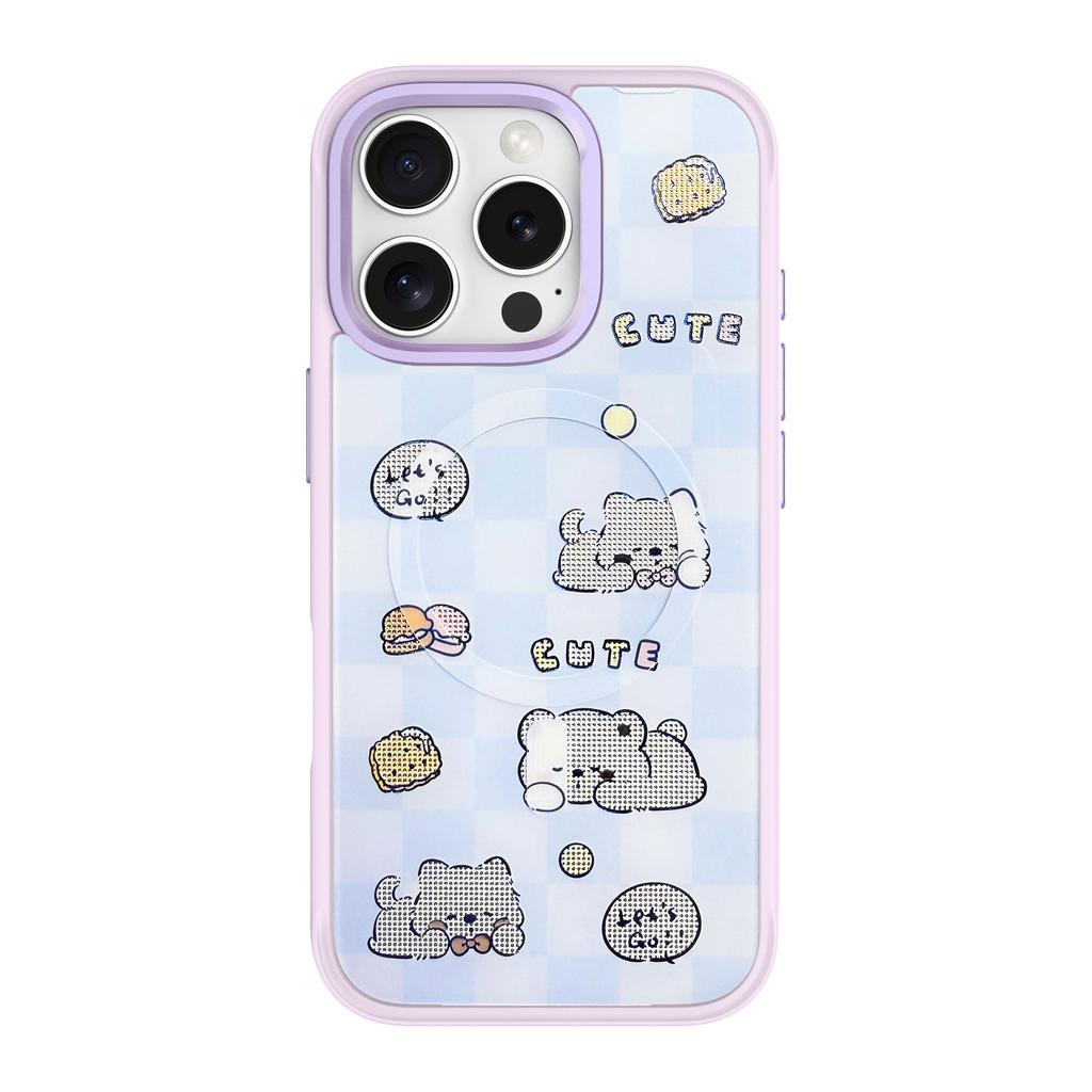 For iPhone 16 Pro Magnetic Case TPU PC Phone Cover with Detachable Cookie Bear Blue Backplate