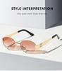 Trendy Oval Frame Metal Sunglasses 9521 - European & American Style