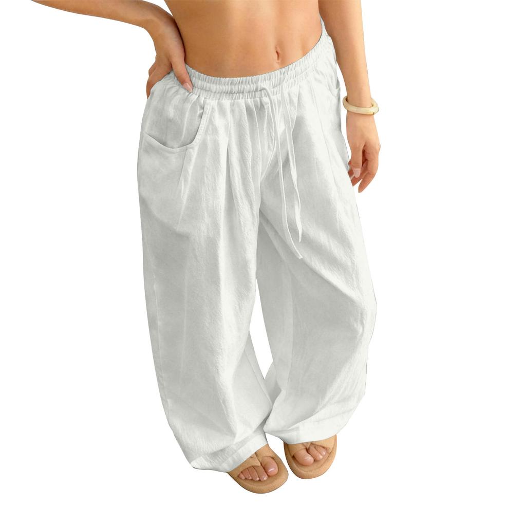 Women's Loose-fitting Wide-leg Pants, Casual Loose-fitting Pants, High-elastic Waistband, Long Pants With Pockets