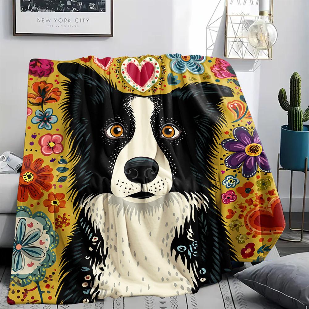Border Collie Print Flannel Blanket, High quality Comfortable for All Seasons, Home Decor, Warmth and Comfort, Perfect for Christmas Gifts