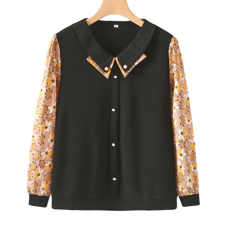 Middle-aged and Elderly Women's Fashionable T-shirt New Top Fake Two-piece Middle-aged Mother's Spring and Autumn Long-sleeved Base Shirt