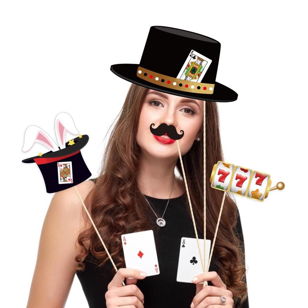 25pcs Poker Theme Photobooth Prop Las Vegas Photo Booth Props Poker Selfie Prop for Birthday Theme Party Decorations Poker Party Decoration