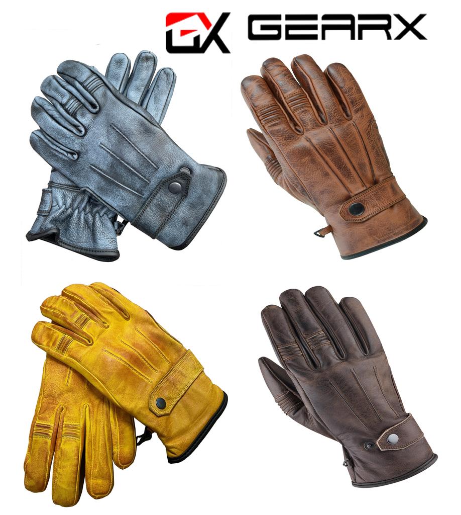 Guantes de Cuero Anilina Envejecido para Hombre Marrón Vintage Clásico Guantes de Moda para Motocicleta Piel de Vaca