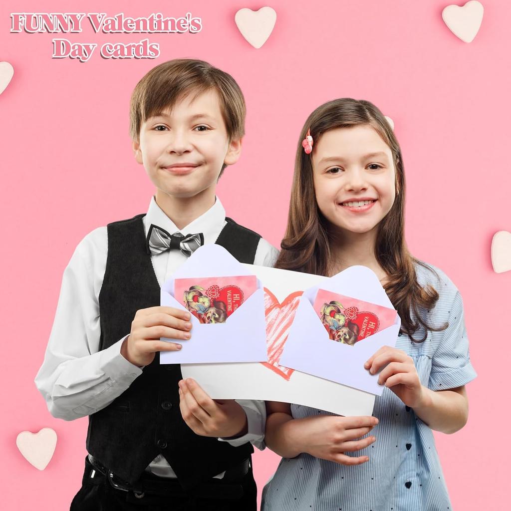 Jetec 48 Pcs Vintage Puppy Valentine's Day Cards with Envelopes Retro Puppies Valentines Greeting Cards Bulk Boxed Vintage Dog Valentines Day Note