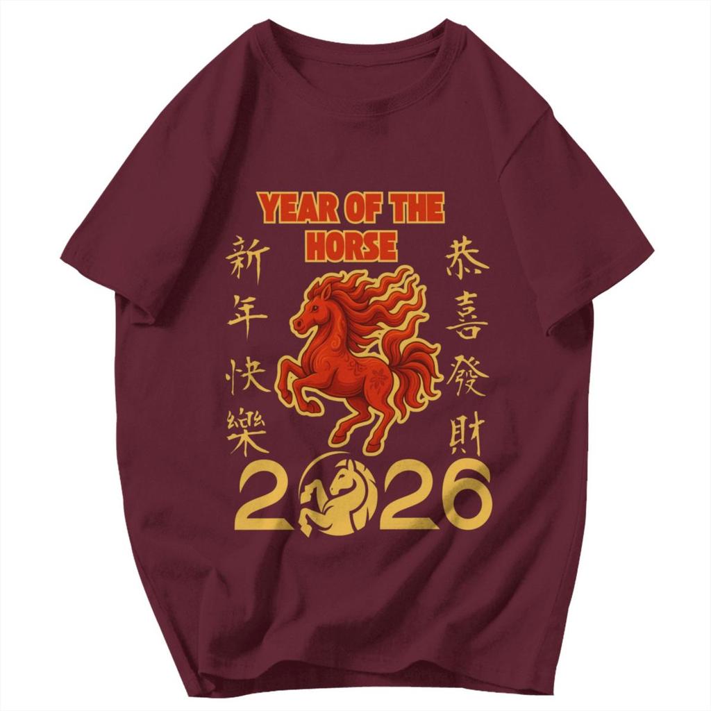 Herren T-Shirt 2026 Feuerpferd Chinesisches Neujahr Pferd Trendige Geschenke Y2K Grafik Rundhals Unisex Kleidung T-Shirts
