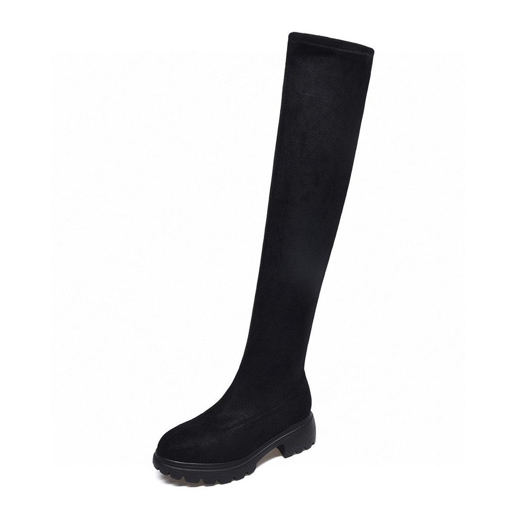 Over-knee boots women's new simple temperament black long boots comfortable elastic boots thin boots