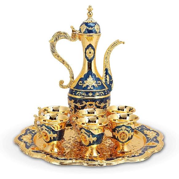 Tea Sets, Vintage Coffee Pot Set with 6 Coffee Cup and Tea Tray Luxury Teapot Set Tea Party Set Art Crafts Wedding Gift