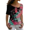 Fashion Women's T-shirt 3d Abstract V-neck Female Clothing Streetwear Short Sleeve Top Leaf Graphic T Shirt