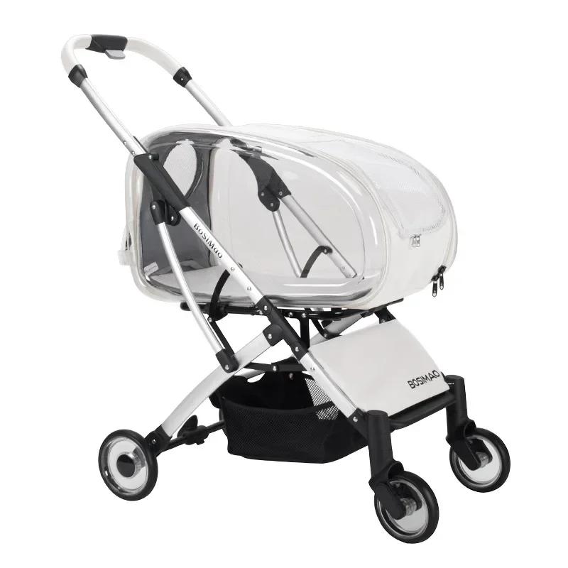 

Transparent Pet Stroller For Small Medium Dogs Lightweight Foldable Detachable Portable Outdoor Carrier Heavy Duty Load Bearing прозрачный