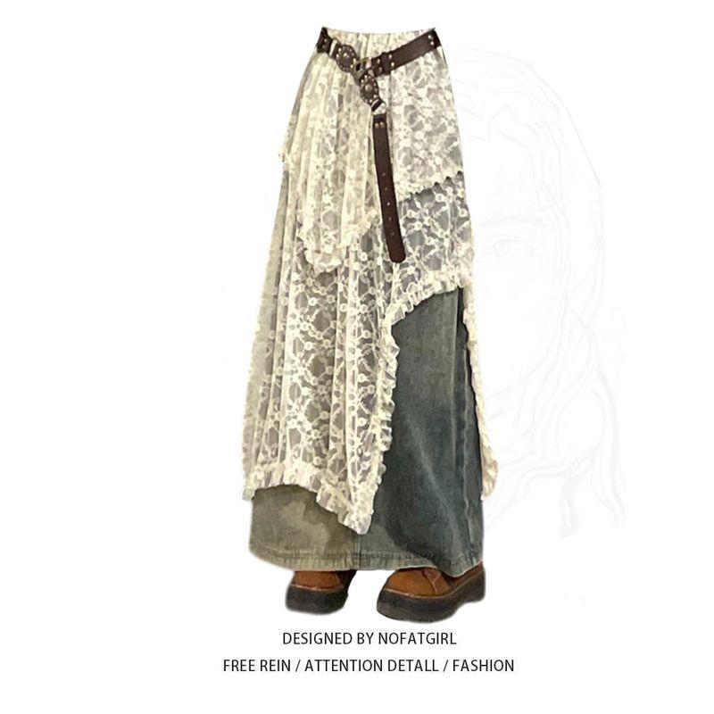 Plus Size Ladies Early Spring Bandage Dress Apron Lace Lace Fart Curtain Lace Skirt 3XL