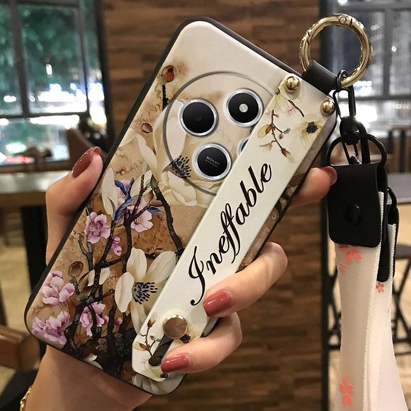 Flower Kickstand Phone Case For Redmi A4 5G Dirt-resistant Anti-knock Fashion Design Back Cover Ring Wristband Durable
