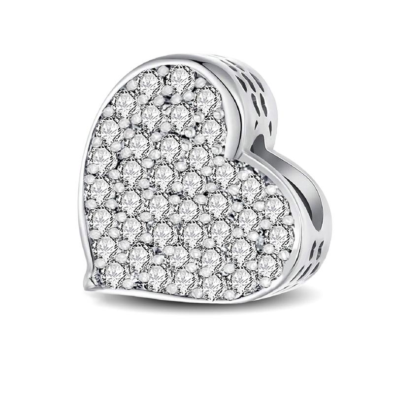 Copper Pendants Zircon Pink Love Heart Charms Beads Fit Original Pan Bracelet Bangles Diy Jewelry For Women