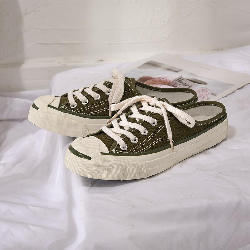 Smile Half-drag Canvas Shoes Women Without Heels New Student Lazy Shoes 303