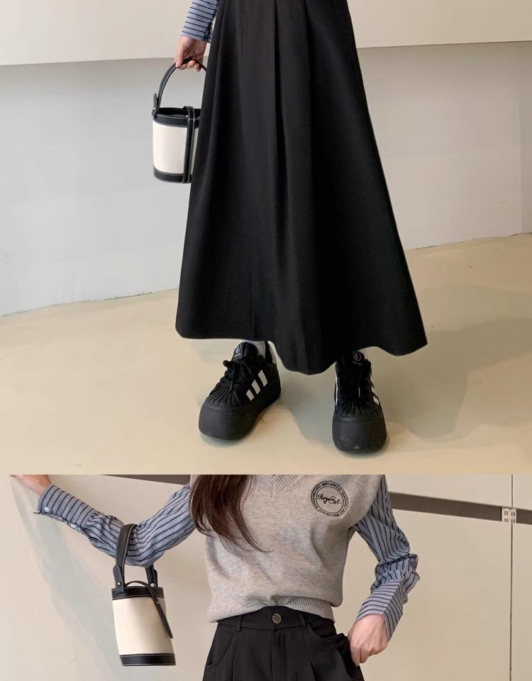 Plus Size Women's High Waist Black A-Line Midi Skirt - Autumn/Winter Fashion