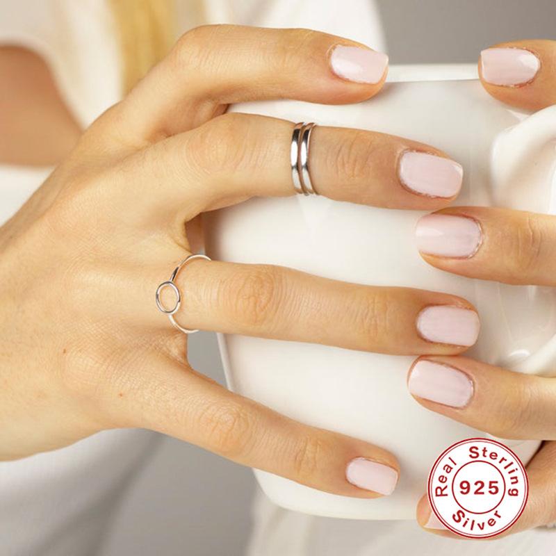 Minimalist Glossy Hipster Ring S925 Sterling Silver Open Ring Double-Layer Hollow Daily Commuter Ring