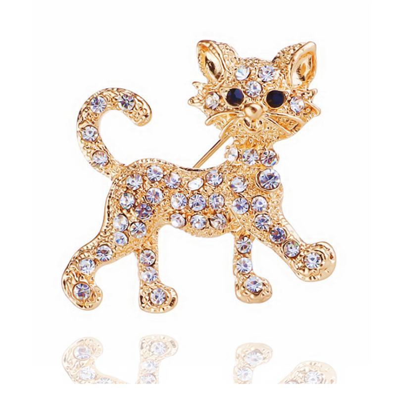 Chic Cat Brooch for Men Women Retro Rhinestone Kitten Animal Brooches Pins Jewelry Accessories Party Gifts золотой
