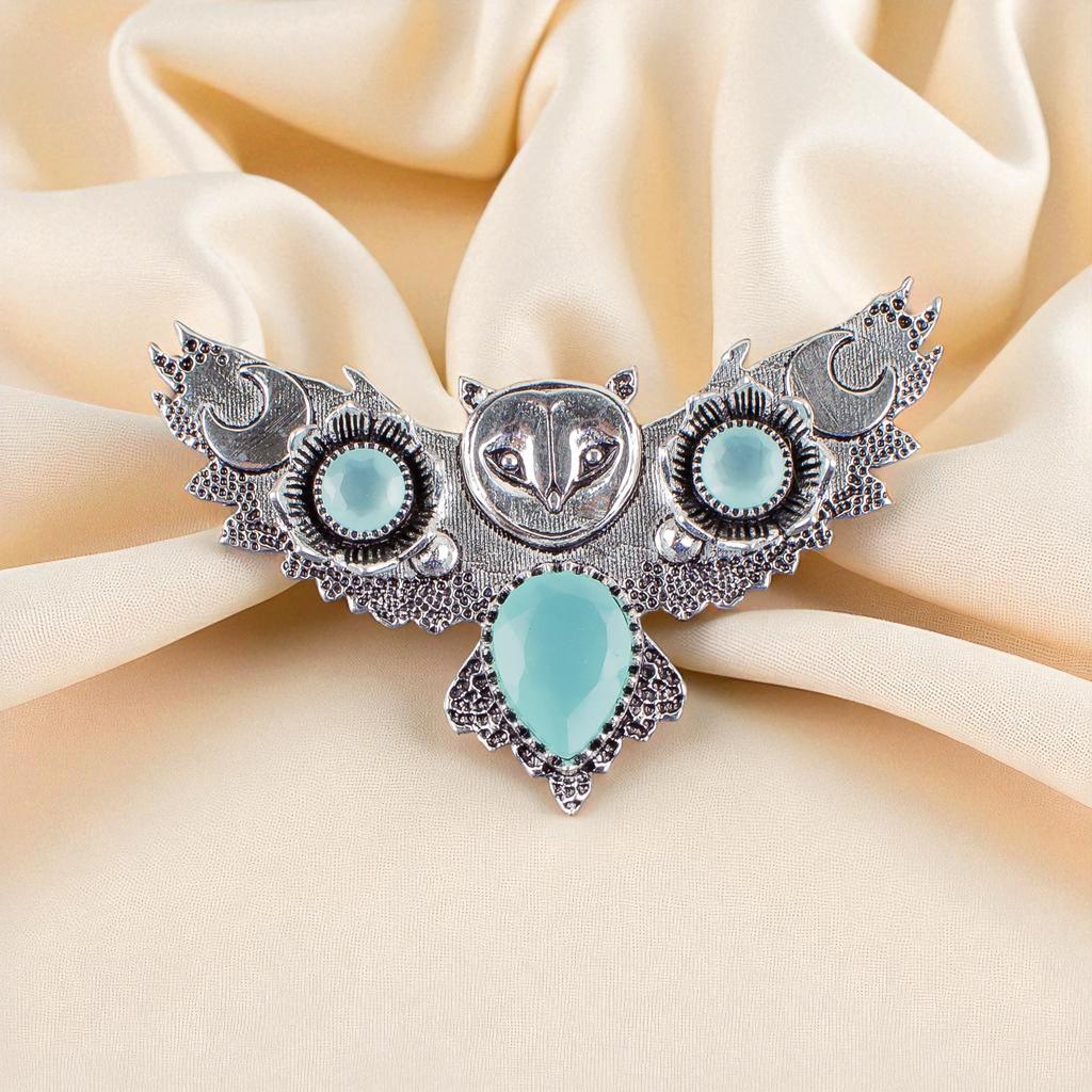 Srebrny wisiorek z kamieniem Aqua Chalcedony, Ręcznie robiony wisiorek ze srebra próby 925, Srebrna biżuteria damska, Wisiorek projektanta JCP-8-16