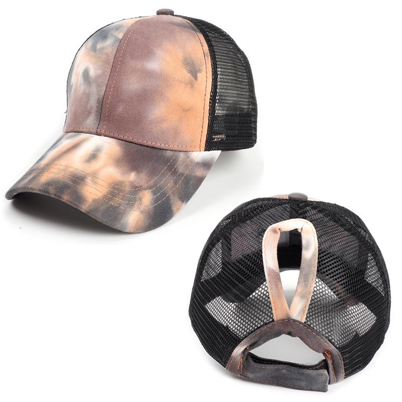 Unisex Tie-Dye Ponytail Baseball Cap with Sun Protection Mesh for Long Hair