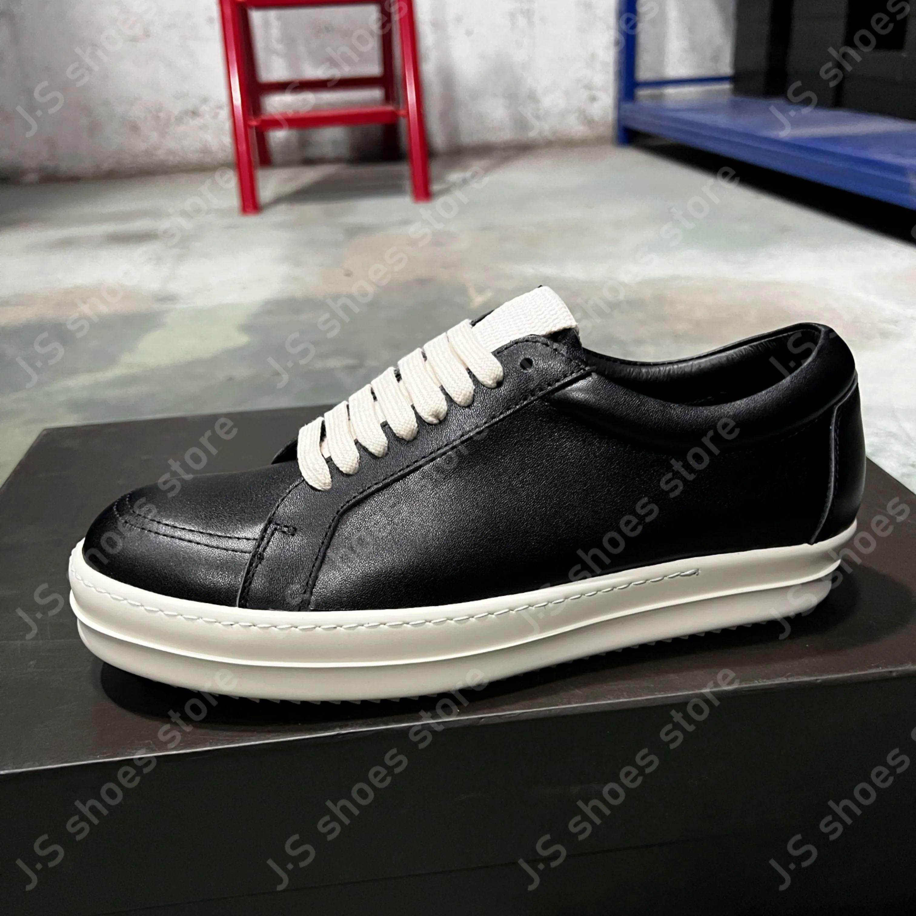 

Ro Fashion Versatile Black Leather Low Top Shoe Men Sneaker Black Cowhide Women Casual Shoes Lace Up Geobasket Flat Sneakers 34