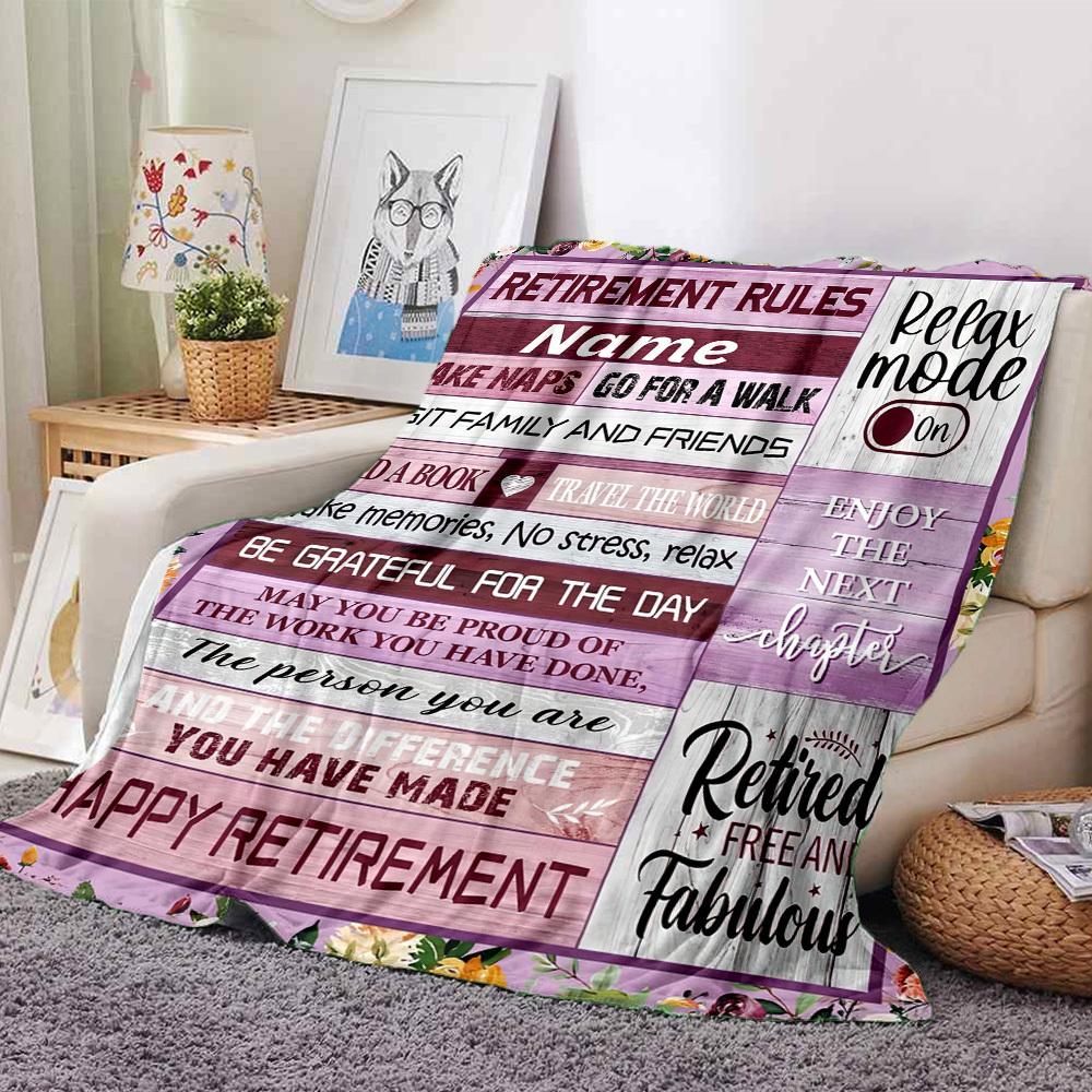 Retirement Rules Relax Travel Create Memories Gift Customizable Blanket Customize Your Name Comfortable Versatile For Sofa Couch Office Bed Picnics