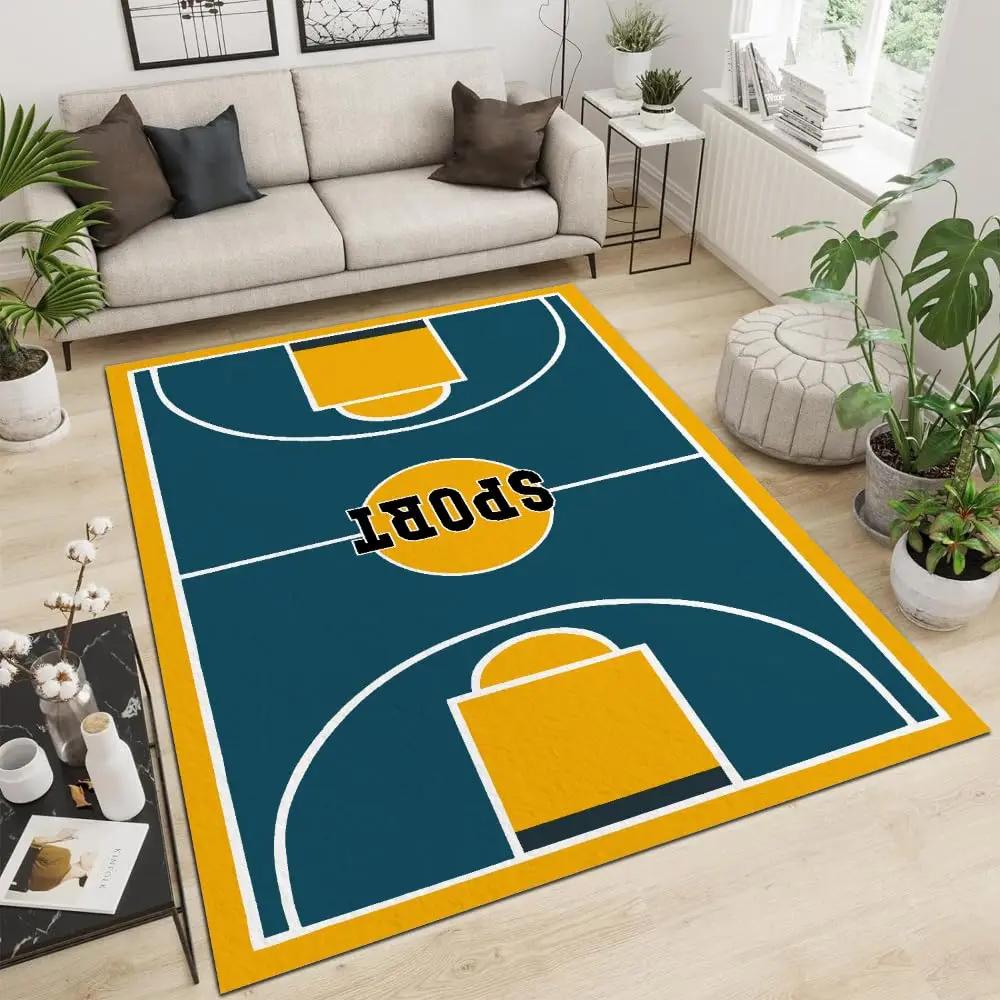 Children's Football Field Area Rug, Creative Football Field Pattern Carpet,Non-Slip Living Room Floor Mat Suitable for Game Room