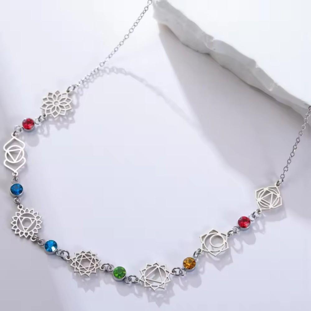 Gold Color Chakra Charm Choker Stainless Steel Energy Pendant Necklace  Women Jewelry