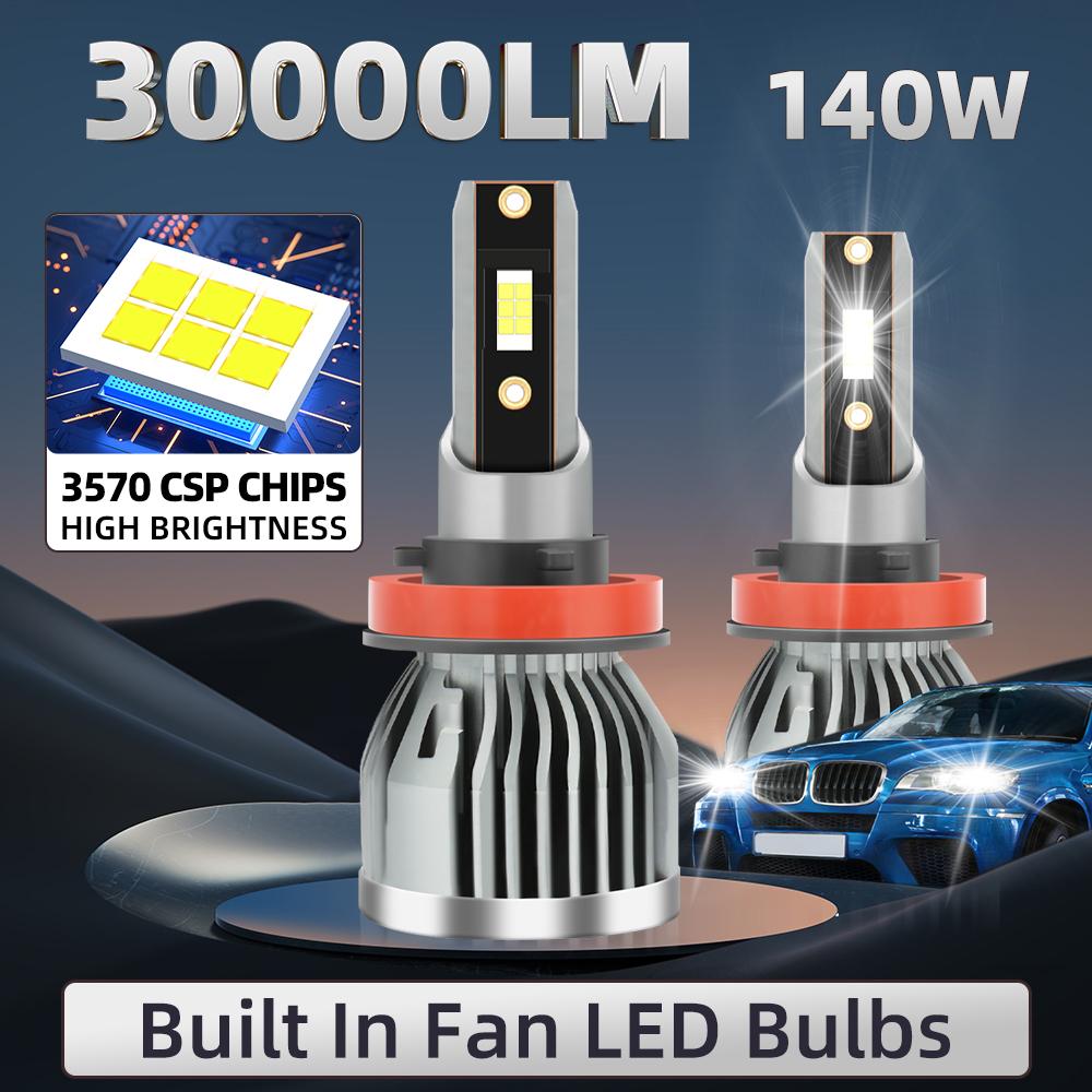H11 Bulbs 9005/HB3 9006/HB4 H1 H3 H7 LED H13 9007 9004 H4 Headlights 30000LM +600% Brighter 140W Power With CSP Chips