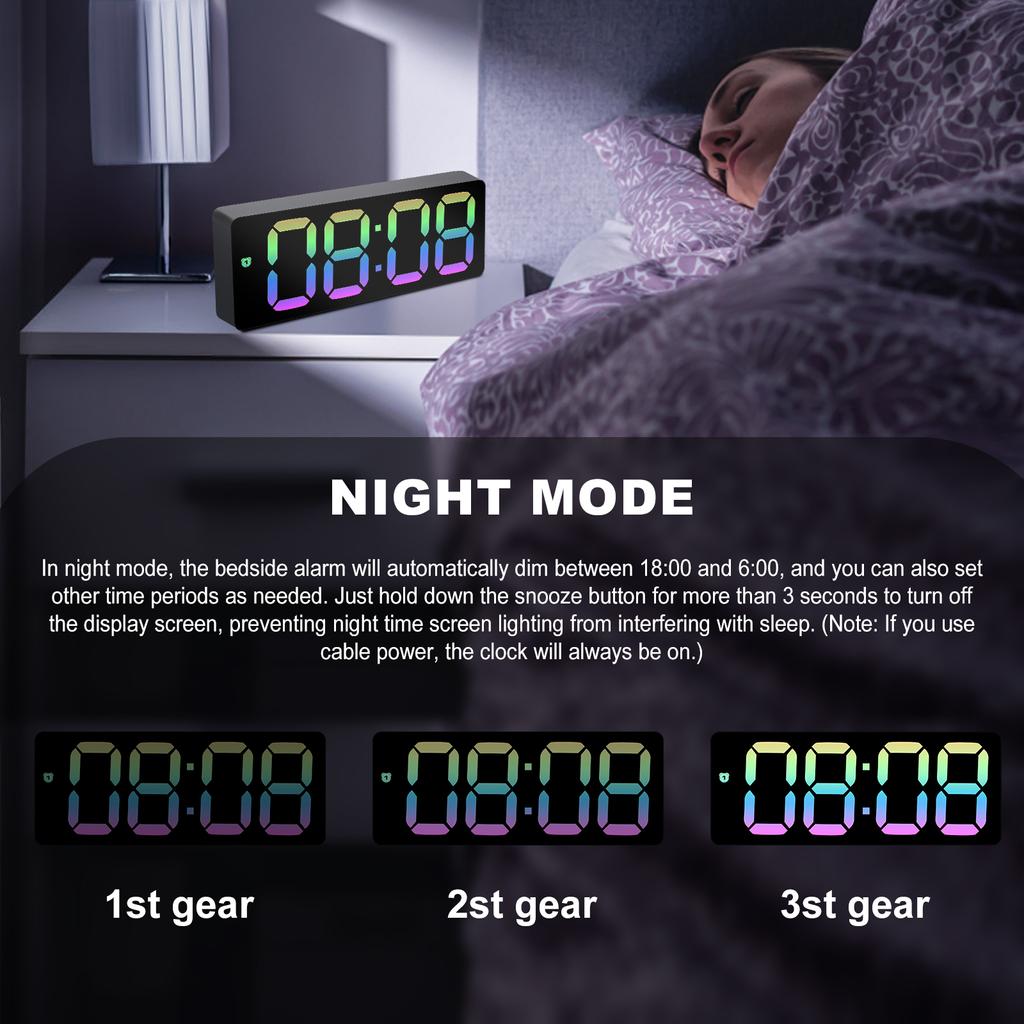 Digital Alarm Clock 3 Level Dimmable Digital Clock 2 Power Supply Alarm Clocks Desktop Clock with Temperature Display Snooze