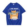 Funny Cat Holding Fish I Do What I Want Print Women Cotton Teenagers Short Sleeve Tee Shirt Summer Daily Street Casual Loose Tee