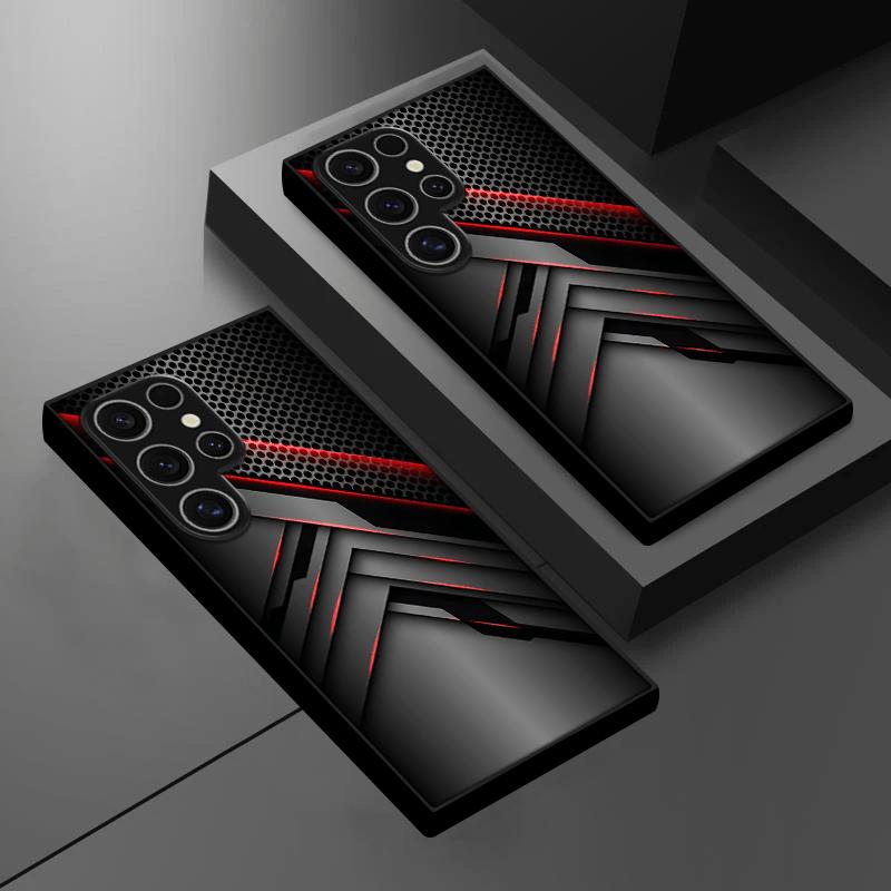 Black mechanical texture pattern glass phone case suitable for Samsung for galaxy S25 S24 S23 S22 S20 FE Ultra Plus 5G anti drop