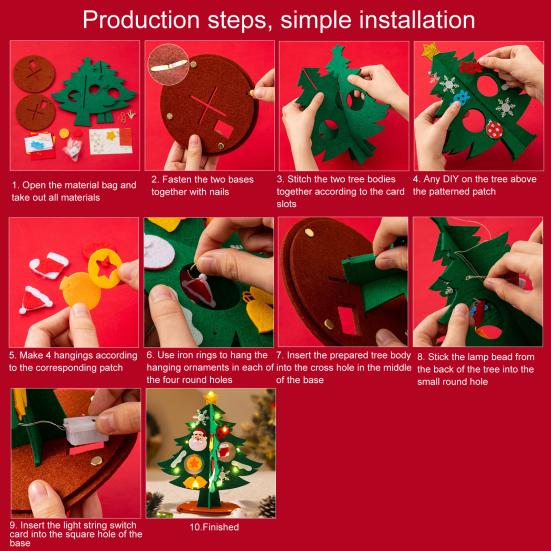 1 sada mini sada vánočního stromečku z plsti s barevným pohádkovým světlem