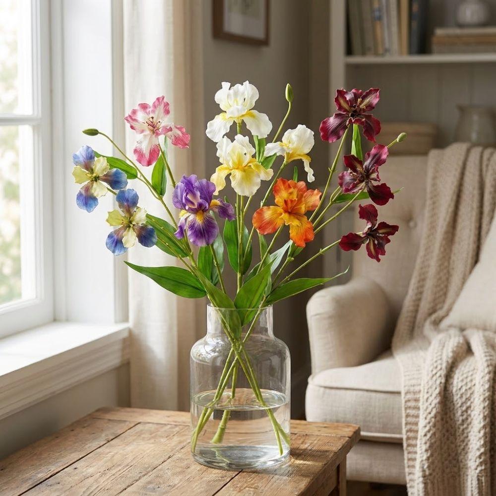 Realistic Simulation Silk Flowers Long Branch Faux Flower Luxury Fake Iris Stem  Party Decor
