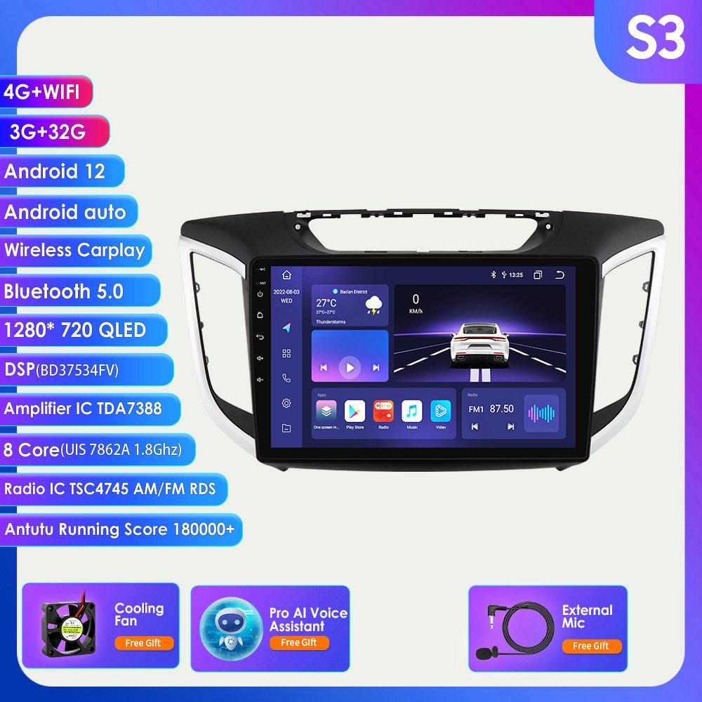 Hizpo 8+128 Android 12 Radio auto pentru Hyundai Creta IX25 2015 2016 2017 2018 2019 Player video multimedia Navigație GPS 2din Carplay 4G SWC Unitate principală