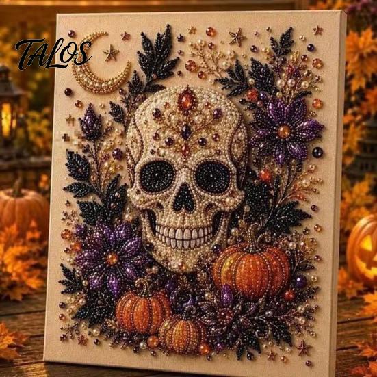 Decorative Hanging Pictures for Halloween Ghost Faux Pearl Art DIY Kit with Frame, Cat Painting Easy Projects Beginners Kit, 3D Witch Pumpkin