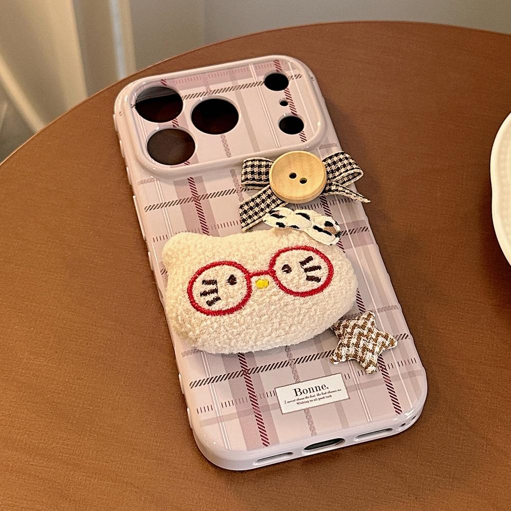 Purple Plaid Plush Cat Apple 17promax Mobile Phone Case Iphone16 Retro 13/15 Anti-fall 14 Applicable